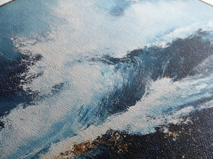 Ocean Wave Power Framed Canvas Print, Coastal Wall Art, Abstract Seascape Painting, Nautical Decor, Beach House Art, Modern Ocean Art