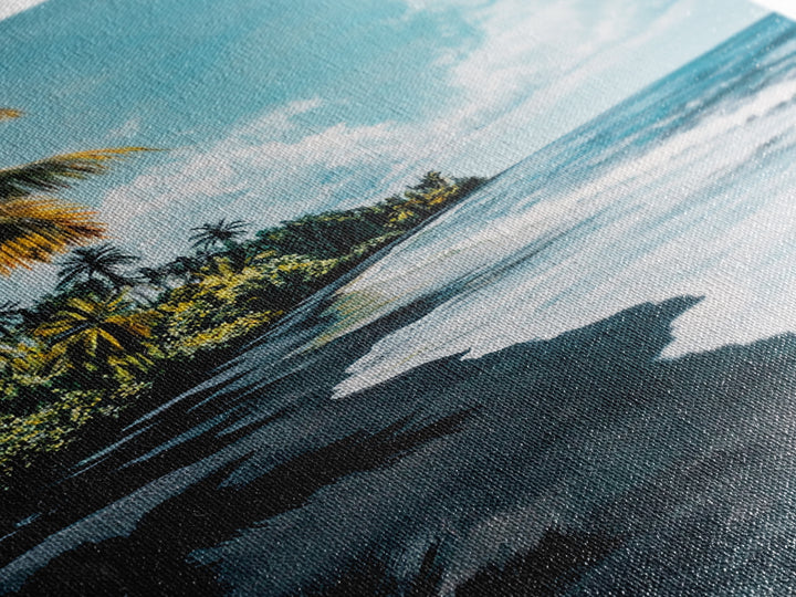 Black Sand Beach, Hawaii Art, Palm Tree Painting, Coastal Wall Art, Nautical Decor, Living Room Art, Canvas Print, Gift Idea