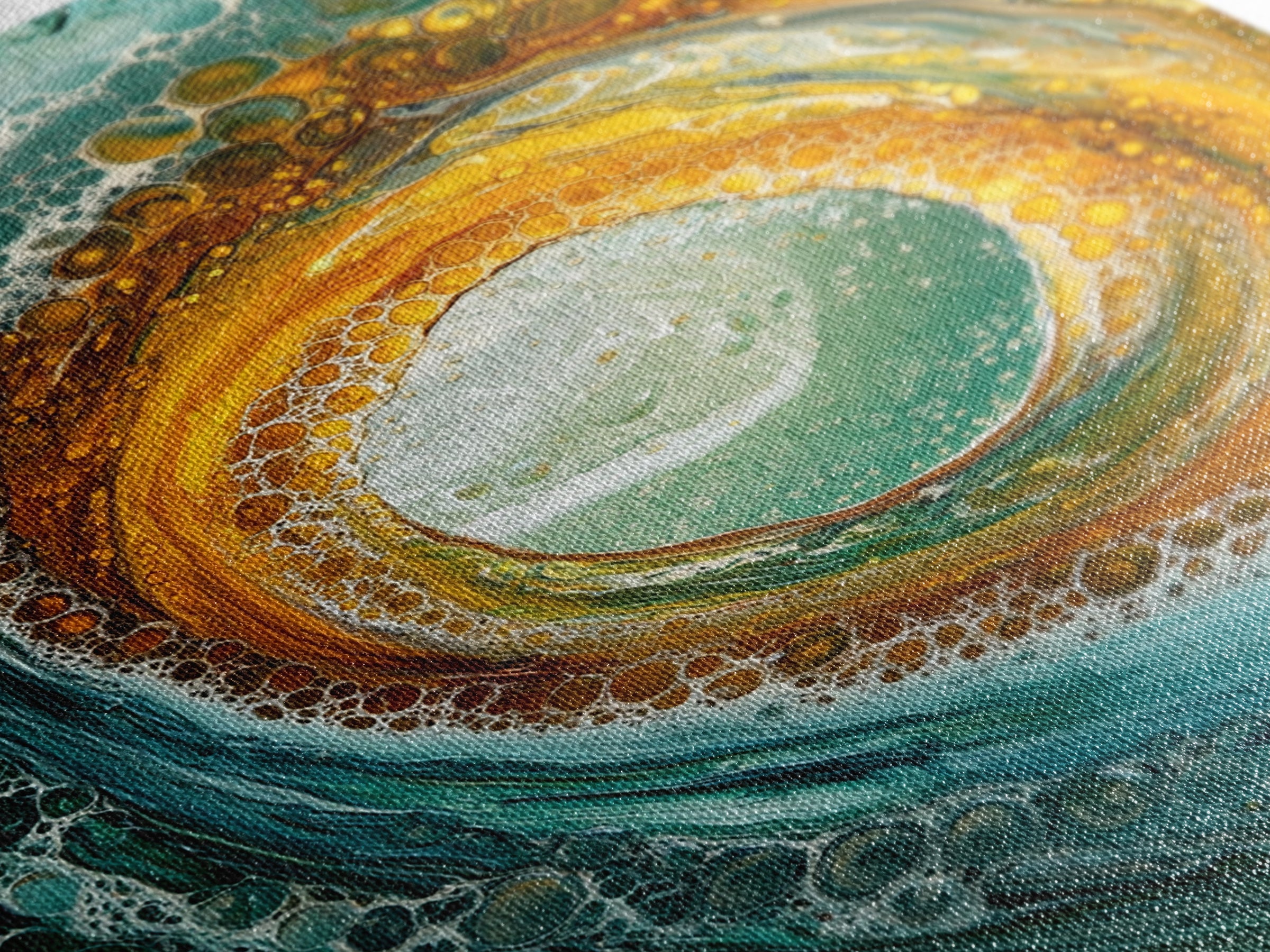 Ocean Wave Swirl Canvas Print | Abstract Beach Wall Art | Turquoise Gold Painting | Coastal Home Decor | Surfer Wall Art