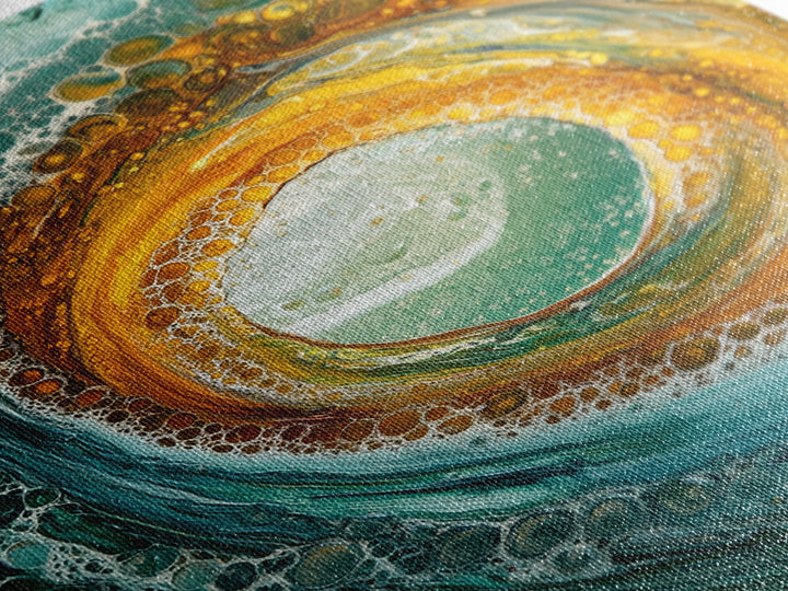Ocean Wave Swirl Canvas Print | Abstract Beach Wall Art | Turquoise Gold Painting | Coastal Home Decor | Surfer Wall Art