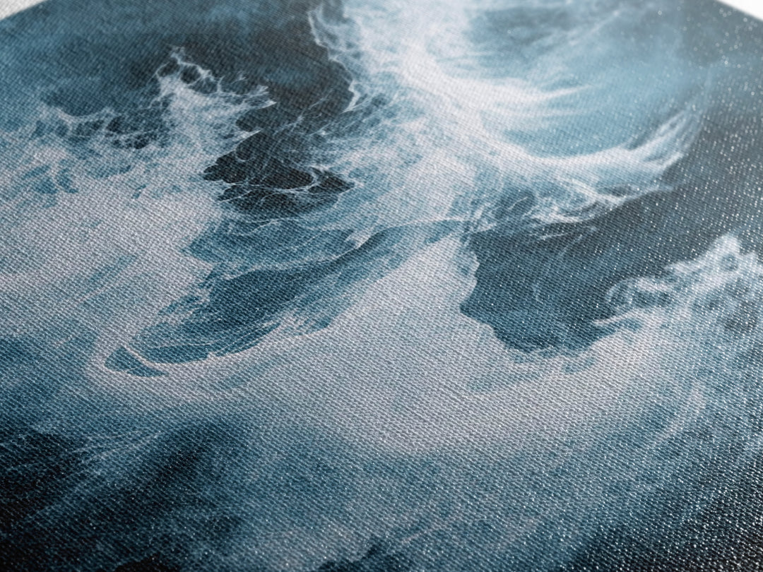 Abstract Ocean Mist Canvas Print | Modern Blue Wall Art | Fluid Painting | Minimalist Coastal Decor | Large Statement Artwork