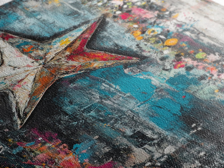 Metal Star Rustic Framed Canvas Print Patriotic Wall Art, Western Home Decor, Distressed Americana Artwork, Country Farmhouse Style