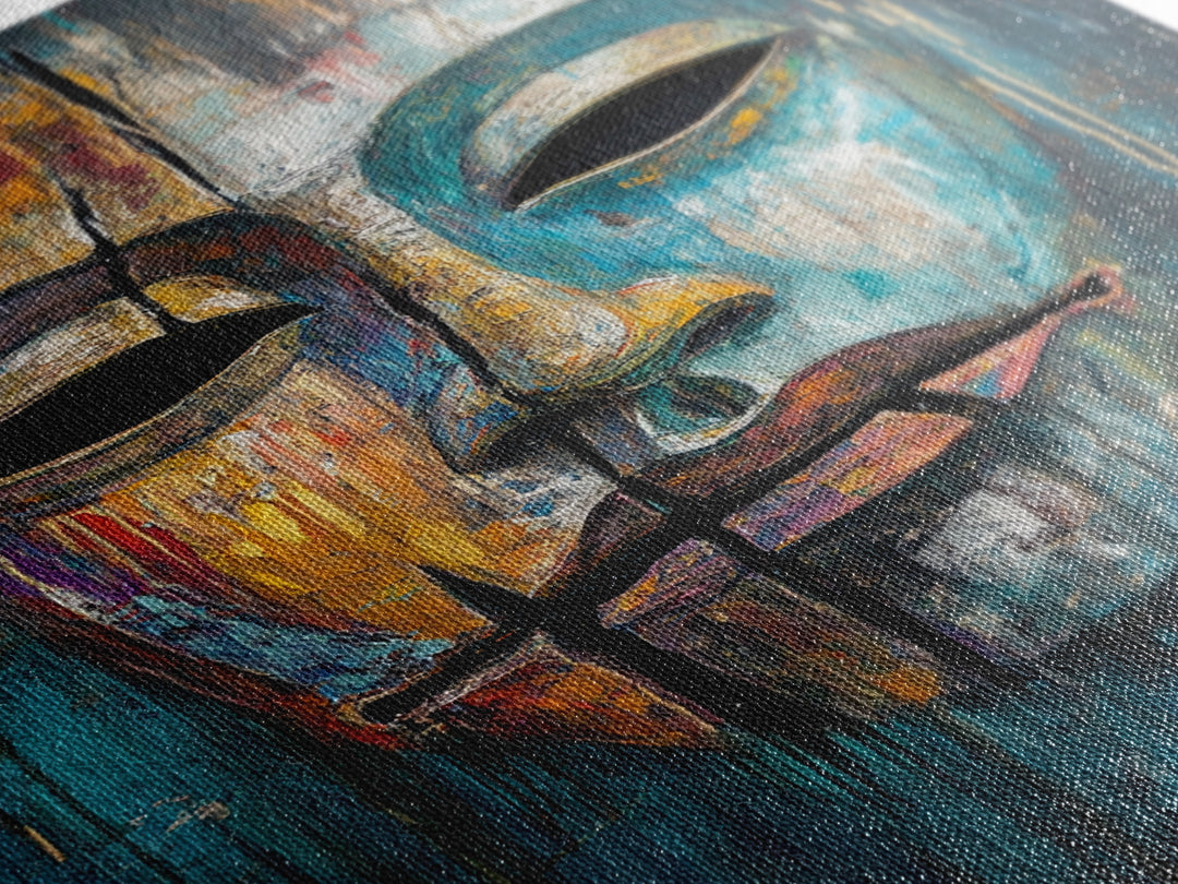 Abstract Mask Art Framed Canvas Print Ethnic Wall Decor Tribal Face Artwork Modern Expressionist Painting Boho Home Aesthetic Living Room