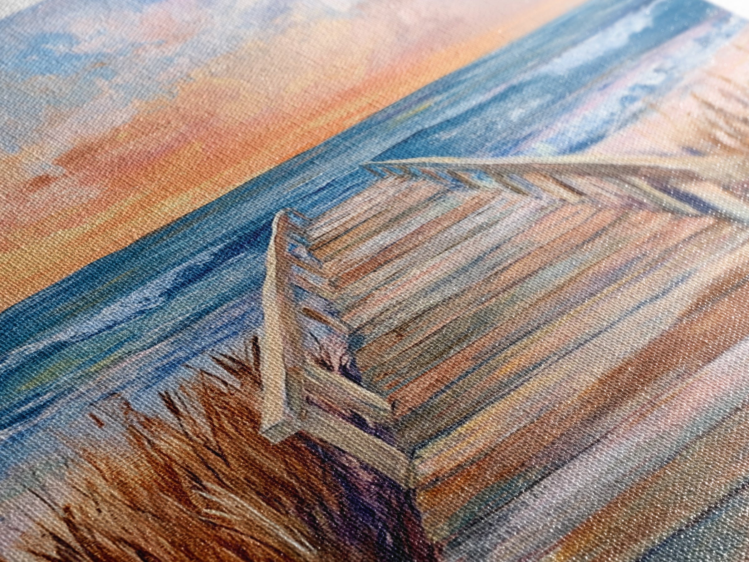 Coastal Sunset, Beach Boardwalk, Seascape Painting, Nautical Wall Art, Coastal Decor, Living Room Art, Canvas Print, Gift Idea