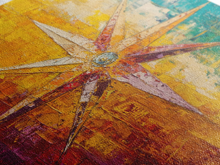 Compass Star Canvas Print Rustic Nautical Wall Art Adventure Decor Travel Lovers Gift Vibrant Abstract Living Room Artwork