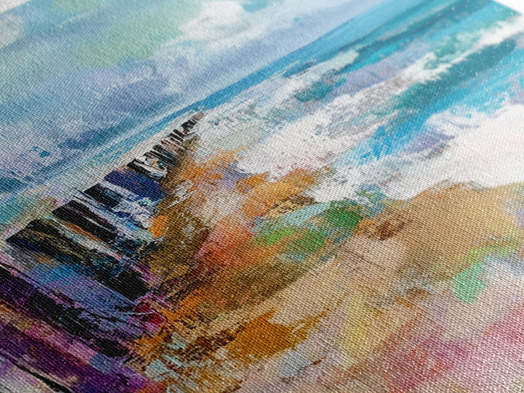 Ocean Pier, Coastal Landscape Art, Seascape Painting, Nautical Decor, Beach Wall Art, Living Room Art, Canvas Print, Gift Idea