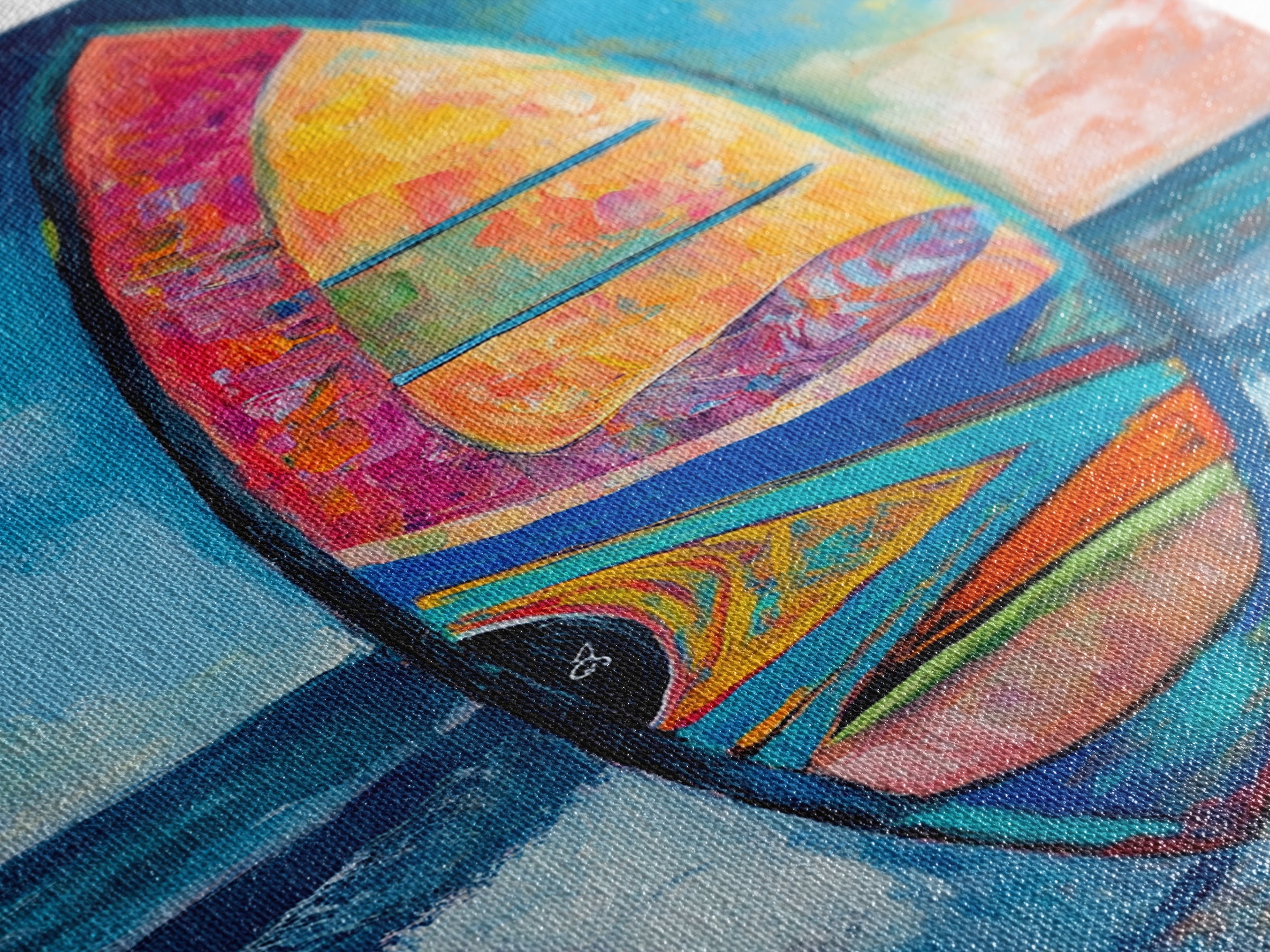 Colorful Surfboard Canvas Print Beach House Wall Art, Ocean Wave Painting, Coastal Decor, Tropical Art, Nautical Living Room Artwork