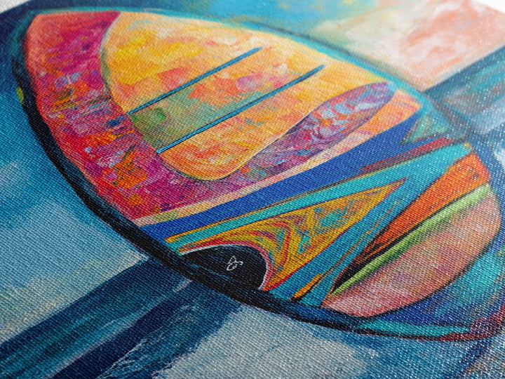 Colorful Surfboard Canvas Print Beach House Wall Art, Ocean Wave Painting, Coastal Decor, Tropical Art, Nautical Living Room Artwork