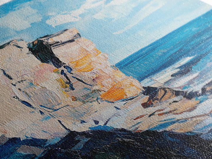 Coastal Cliff Art Framed Canvas Print | Beach Wall Decor | Ocean Landscape Painting | Seaside Home Art | Nautical Wall Art