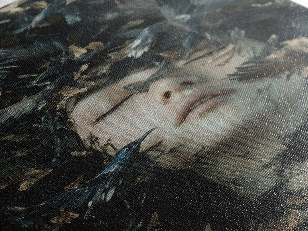 Dark Mystic Bird Canvas Print - Surreal Gothic Art, Moody Wall Decor, Dramatic Dreamscape Painting, Black Feather Fantasy Artwork