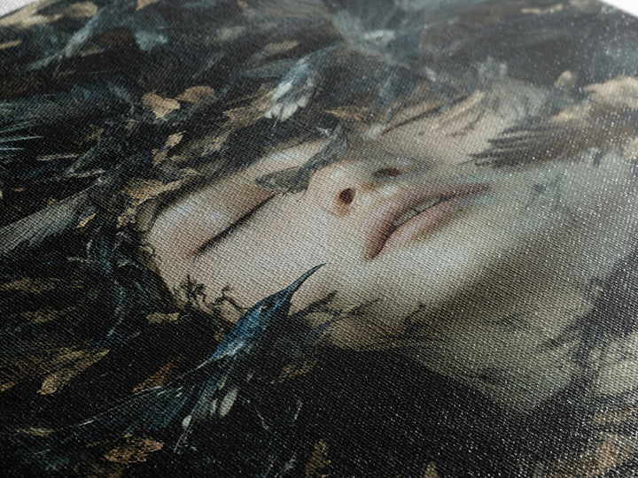 Dark Mystic Bird Canvas Print - Surreal Gothic Art, Moody Wall Decor, Dramatic Dreamscape Painting, Black Feather Fantasy Artwork