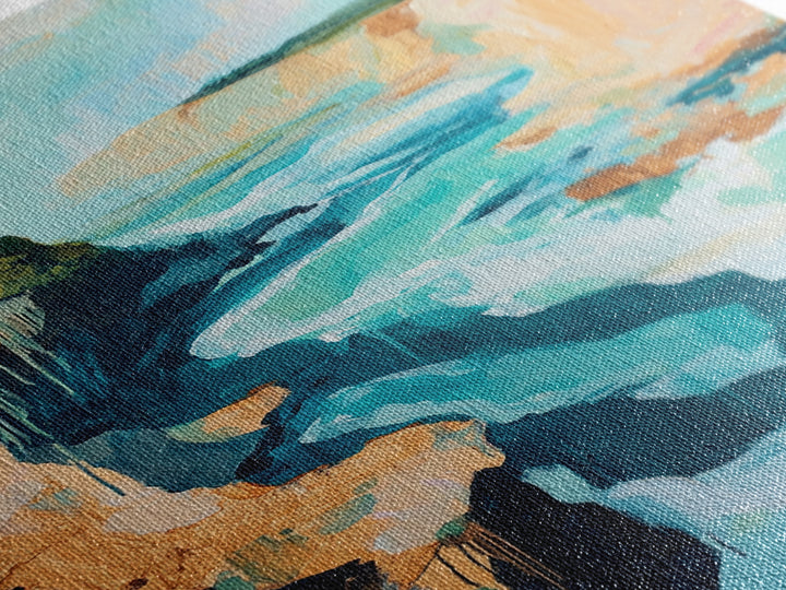 Coastal Cliffs, Nautical Painting, Seascape Painting, Rustic Decor, Extra Wide Art, Above Bed Wall Art, Framed Canvas Print