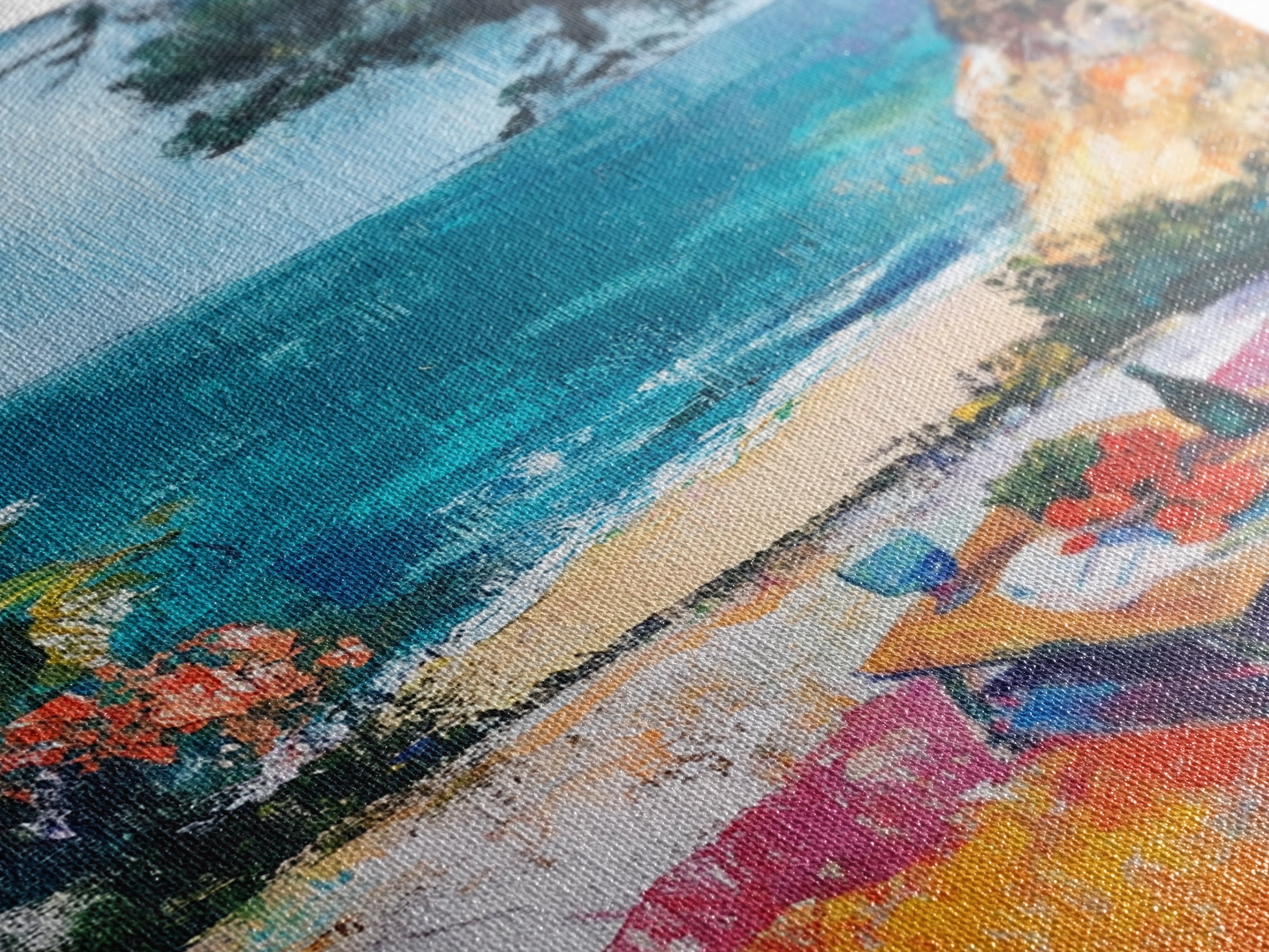 Beach Picnic, coastal cowgirl wall art, nautical decor, food review kitchen art, ocean view, tropical art, Framed Canvas Print, gift idea