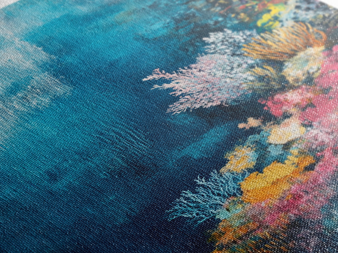 Deep Sea Coral, ocean painting, nautical decor, coastal wall art, blue and green wall art, above sofa art, Framed Canvas Print, gift idea