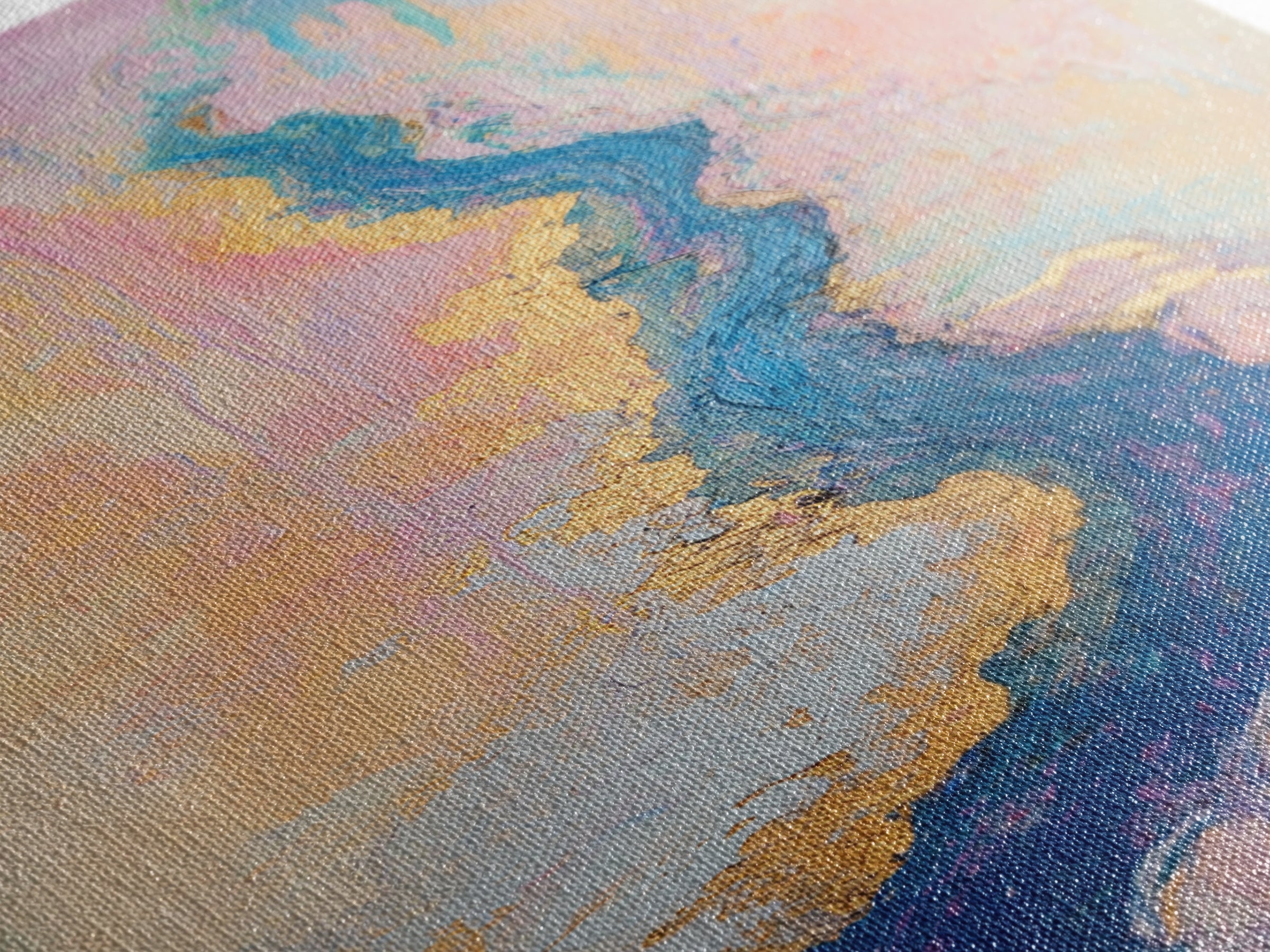 River Gold, gemstone painting, abstract landscape painting, pastel wall art, wabi sabi wall art, Framed Canvas Print, gift idea for her