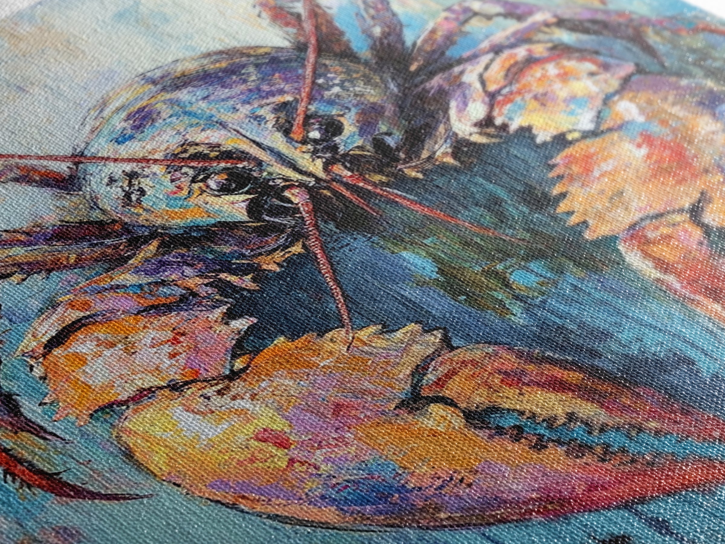 crayfish painting, rustic wall art, framed canvas print, nautical decor, seafood kitchen art, Maine oil painting, farmhouse art