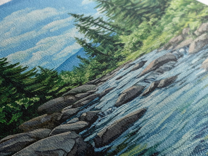 pine tree art, landscape painting, framed canvas print, mountain painting, rustic wall art, above couch art, farmhouse art