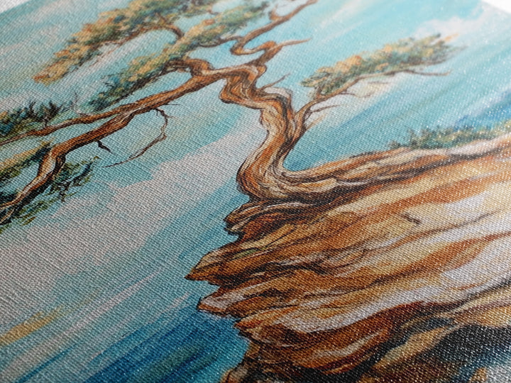 Bonsai Cliff, Pine Tree Art, Coastal Landscape Art, Nautical Decor, Coastal Wall Art, Canvas Print, Living Room Art, Gift Idea