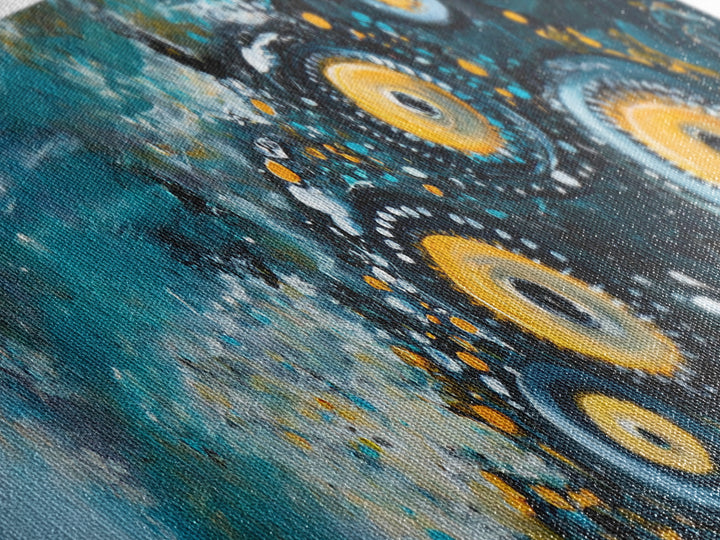 Abstract Cosmic Eye Painting, Modern Celestial Art, Blue and Gold Surreal Wall Decor, Unique Living Room, Framed Canvas Print