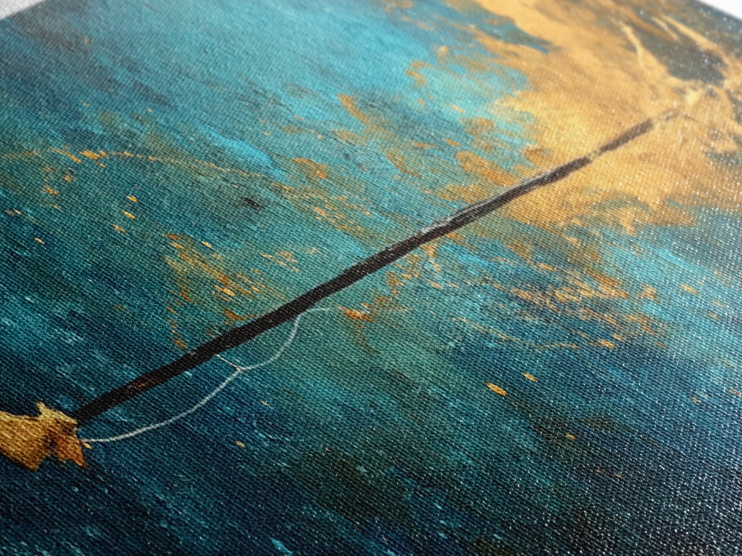 Cosmic Fishing Line Canvas Print Abstract Space Wall Art Gold and Blue Modern Artwork Celestial Decor Living Room Framed Art