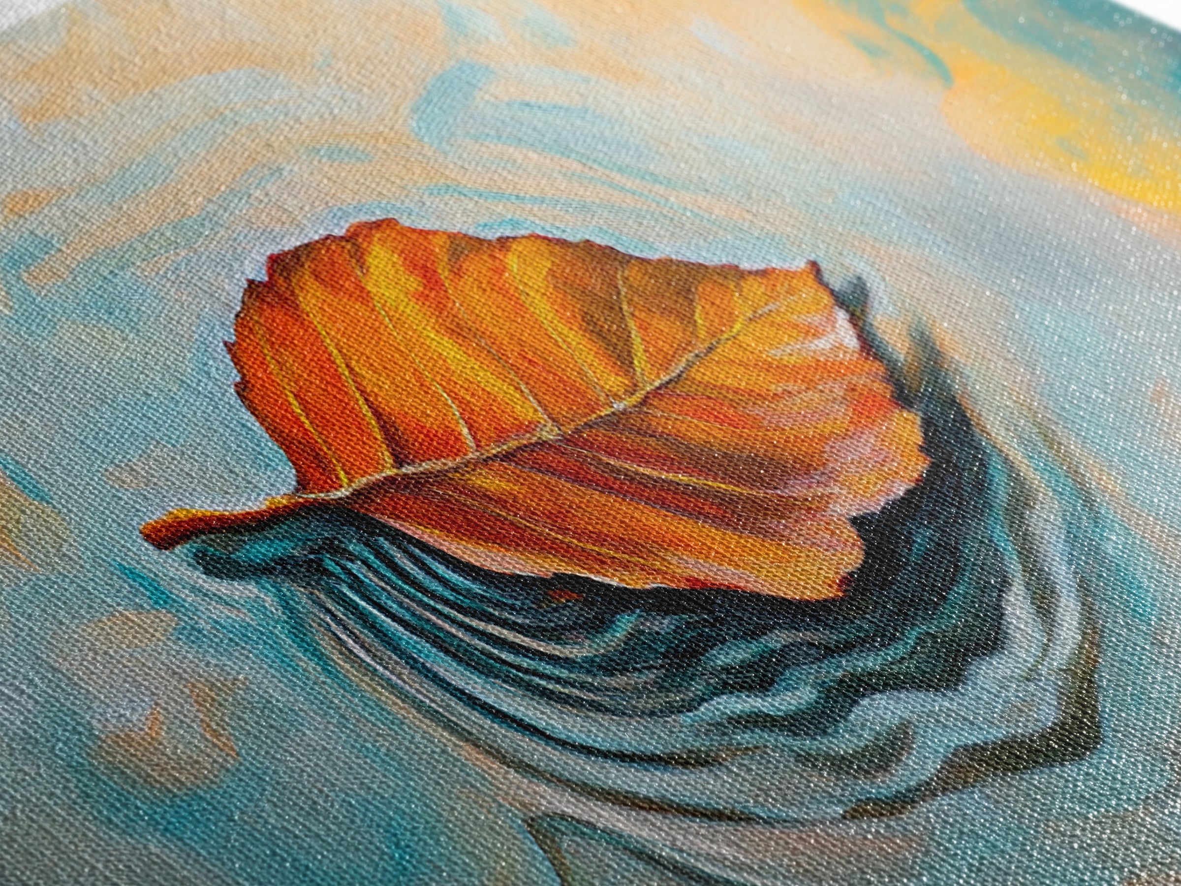 Autumn Leaf Water Ripples Canvas Print Fall Wall Art Nature Inspired Artwork Boho Home Decor Framed Minimalist Modern Print