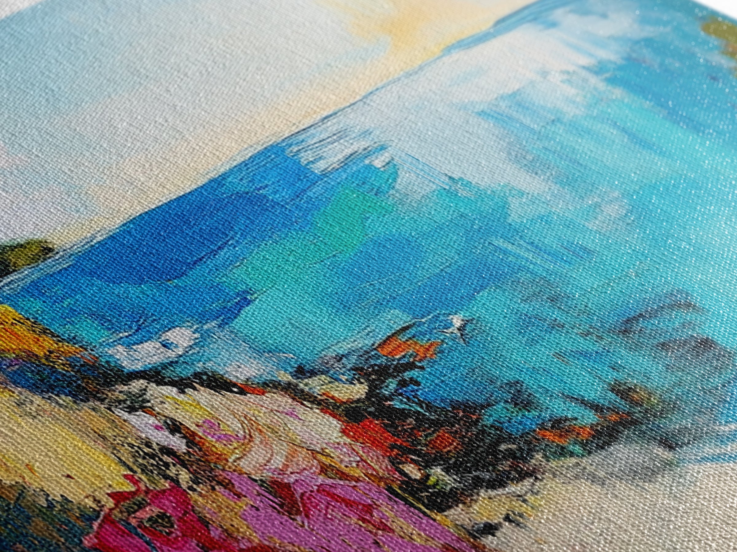 Coastal Cliffside Beauty Framed Canvas Print Impressionist Ocean Wall Art Vibrant Seaside Home Decor Living Room Gift