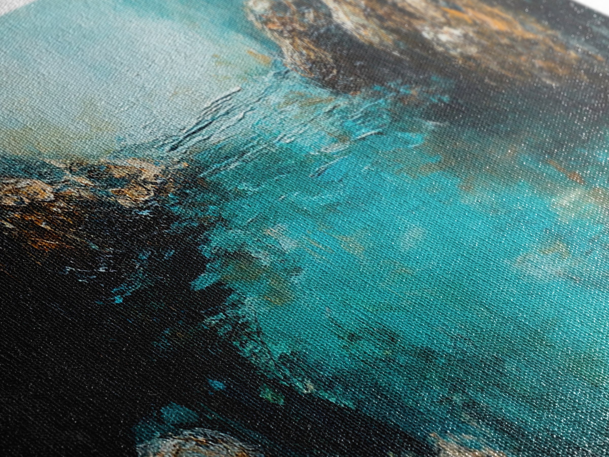 Rocky Cove Ocean Art Framed Canvas Print Textured Seascape Wall Decor Coastal Home Accent Nautical Painting Bedroom or Living Room Gift