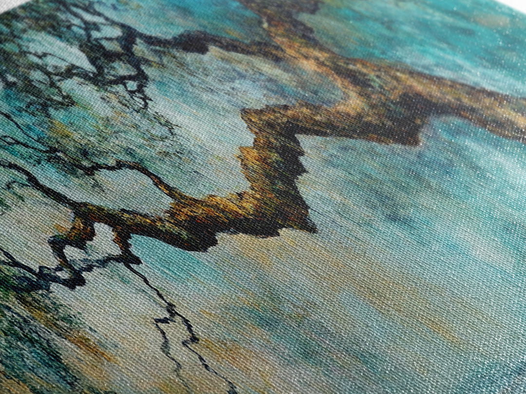 Ancient Oak Tree Framed Canvas Print - Moody Nature Wall Art, Dreamy Landscape Painting, Rustic Living Room Decor, Boho Tree Artwork