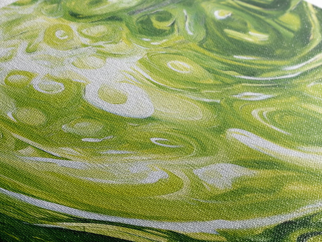 Abstract Green Swirl Painting, Modern Contemporary Wall Art, Nature Inspired Water Reflection, Trendy Office, Framed Canvas Print