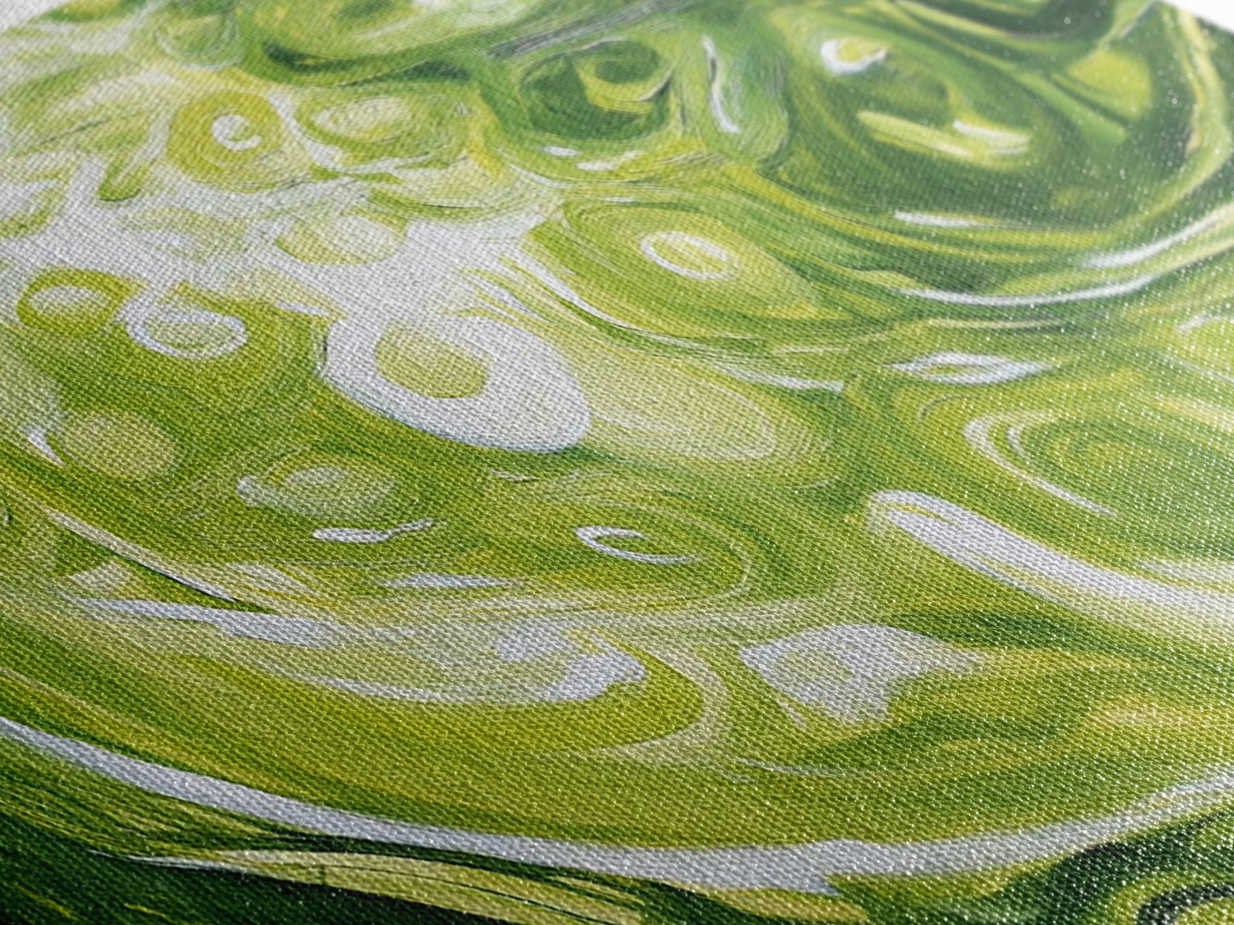 Abstract Green Swirl Painting, Modern Contemporary Wall Art, Nature Inspired Water Reflection, Trendy Office, Framed Canvas Print