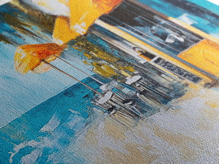 Beachfront Café Painting, Rustic Coastal Restaurant Art, Vibrant Nautical Wall Decor, Warm and Inviting Kitchen, Canvas Print