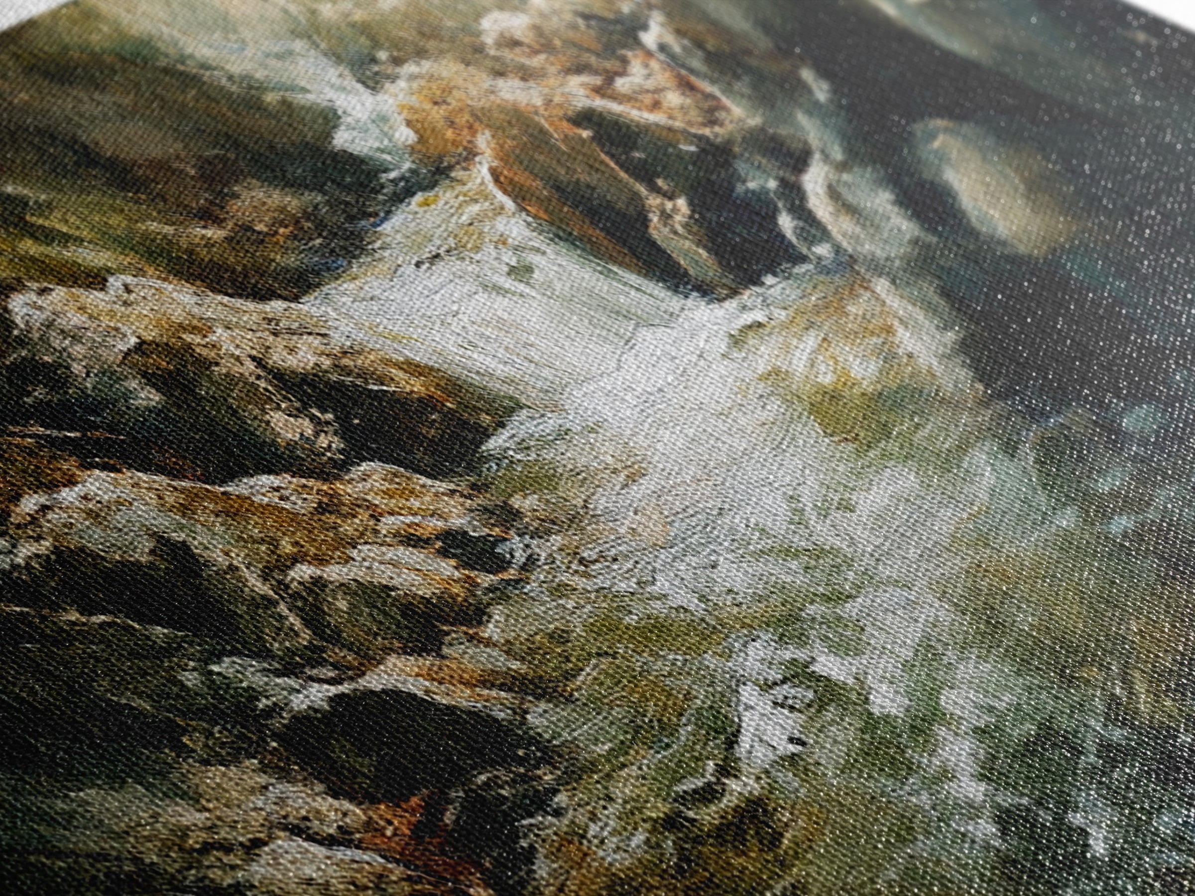 River Rapids Framed Canvas Print Rustic Nature Art, Flowing Water Painting, Cabin Wall Decor, Landscape Artwork, Lodge Decor