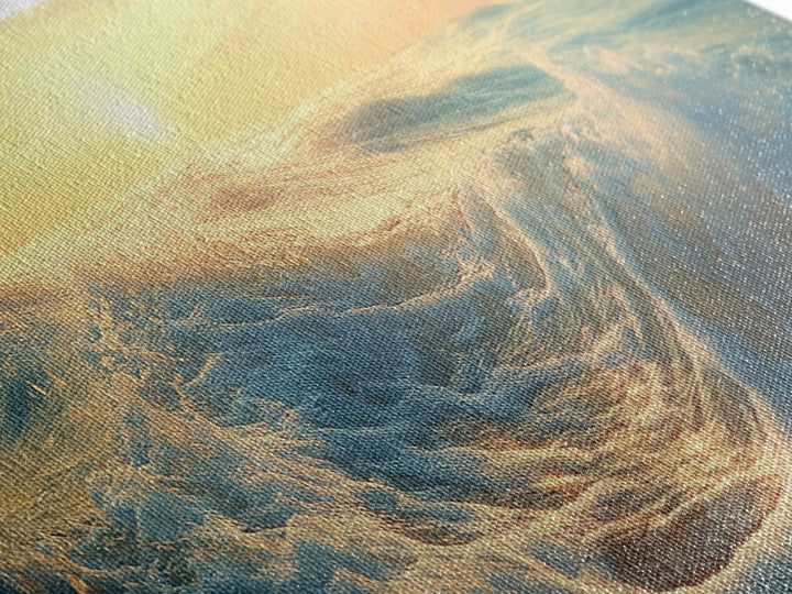 Ocean Sunset Canvas Print Coastal Waves Painting, Golden Horizon Seascape, Nautical Wall Decor, Beach House Art, Bedroom Wall Art