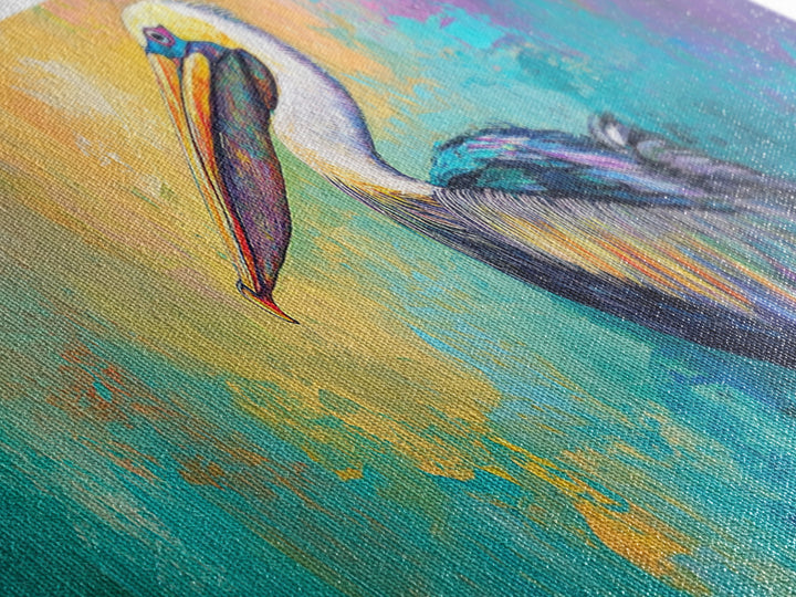 Pelican Abstract Framed Canvas Print Coastal Bird Wall Art, Vibrant Nautical Painting, Beach House Decor, Modern Wildlife Artwork