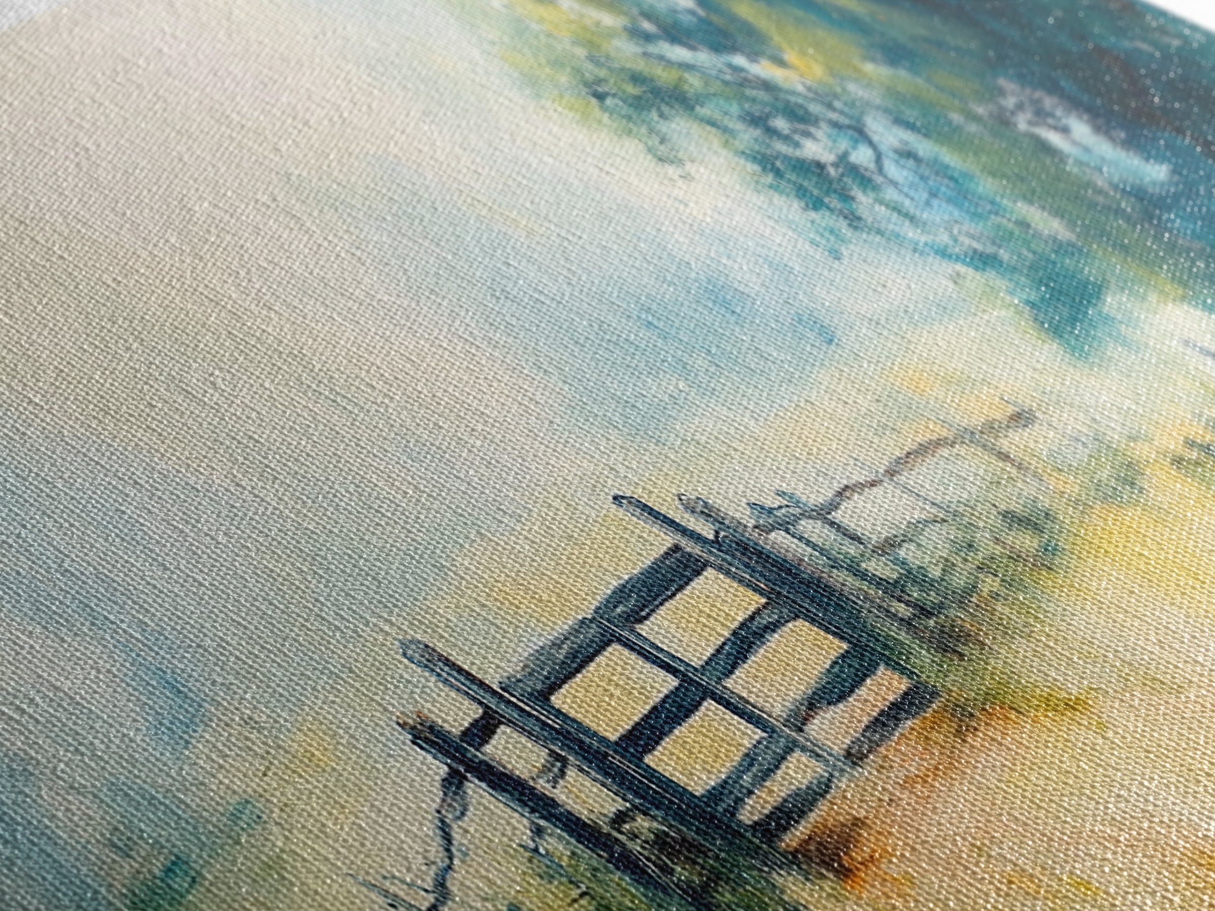 Country Gate Painting Rustic Farmhouse Landscape Art Tranquil Field Wall Decor Cozy Pastoral Artwork Entryway