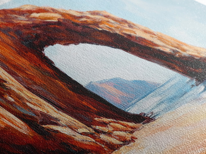 Natural Rock Arch Painting Coastal Cliff Seascape Wall Art Earthy Ocean Landscape Artwork Canvas Print Beach House Decor