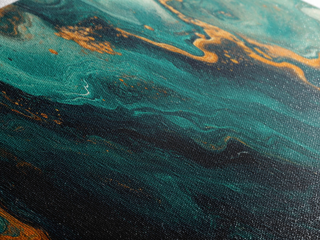 Abstract Fluid Painting Turquoise and Gold Swirl Wall Art Marble Aesthetic Artwork Luxury Modern Decor Dining Room