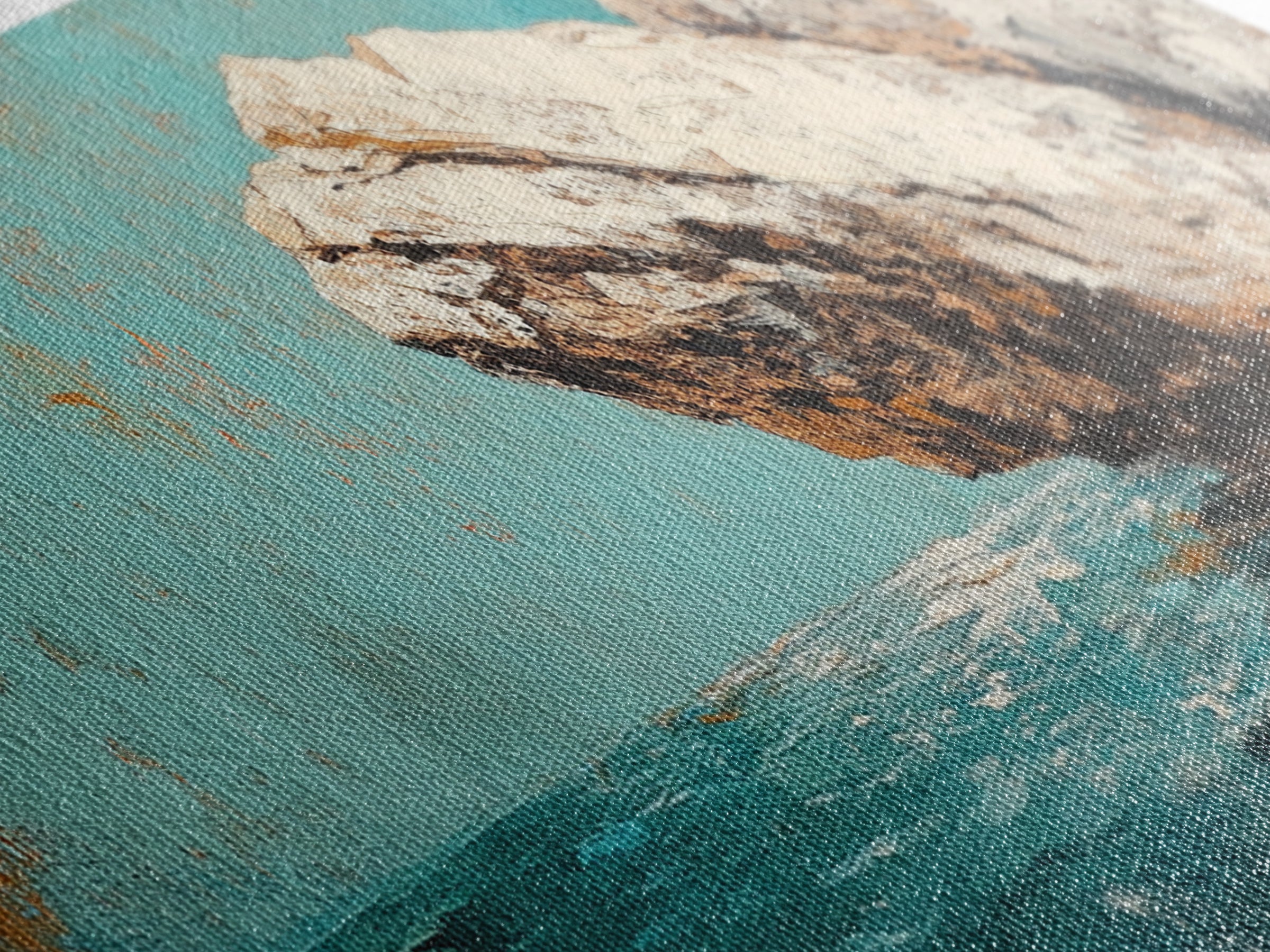 Coastal Rock Formation Framed Canvas Print, Ocean Cliff Painting, Nautical Wall Art, Beach House Decor, Textured Landscape Artwork