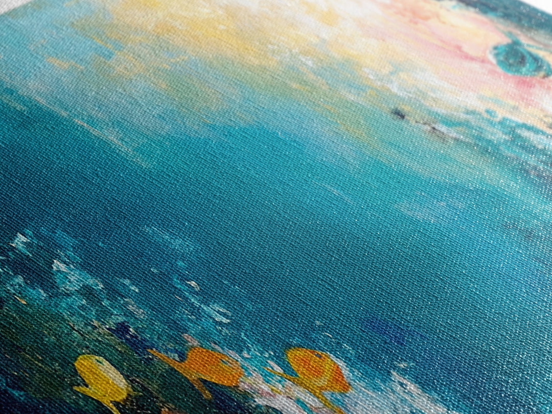 Abstract Ocean Reef Framed Canvas Print Coastal Wall Art, Underwater Seascape, Beach House Decor, Nautical Theme, Blue Wall Art