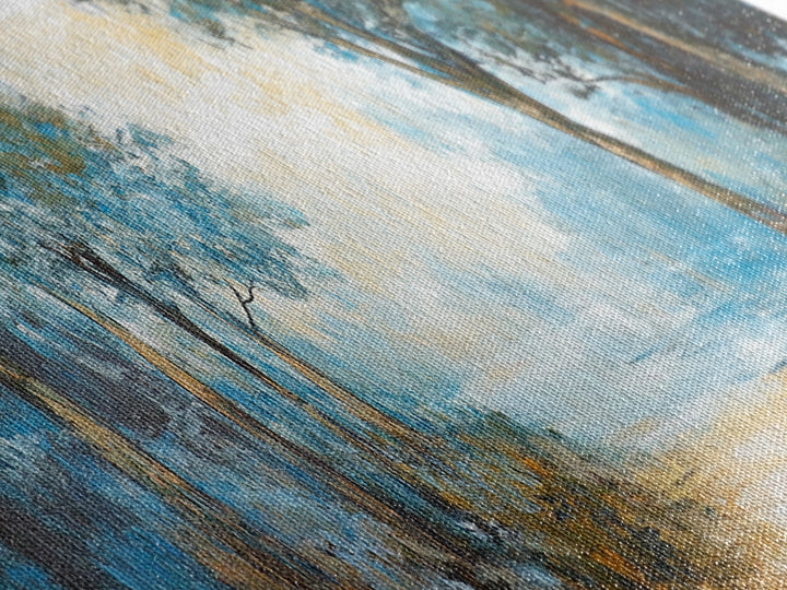 Blue Forest Path Framed Canvas Print Landscape Painting, Nature Inspired Wall Art, Rustic Home Decor, Modern Artwork