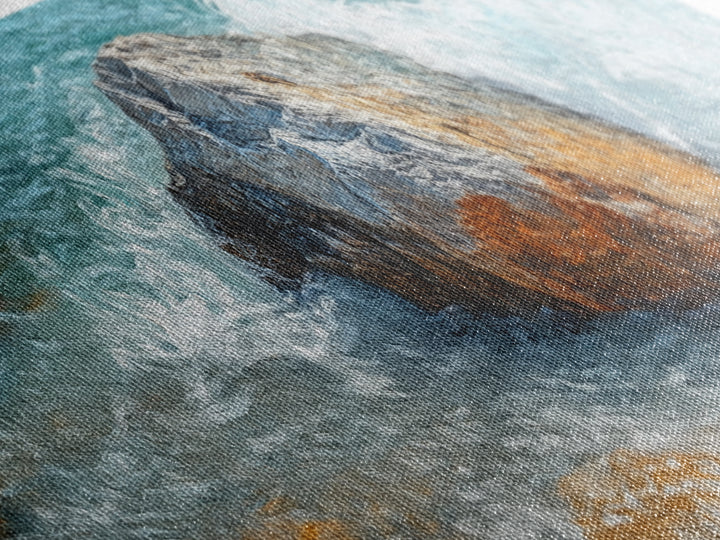 Ocean Rock Waves Framed Canvas Print Coastal Nature Wall Art, Beach Landscape Painting, Rustic Seascape Decor, Home Accent
