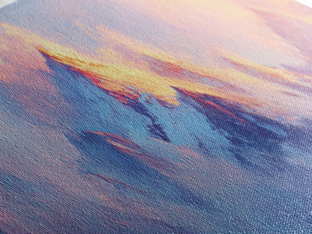 Dreamy Sunset Mountains Canvas Print Ethereal Landscape Art Pastel Sky Snowy Peaks Wall Decor Serene Bedroom Painting