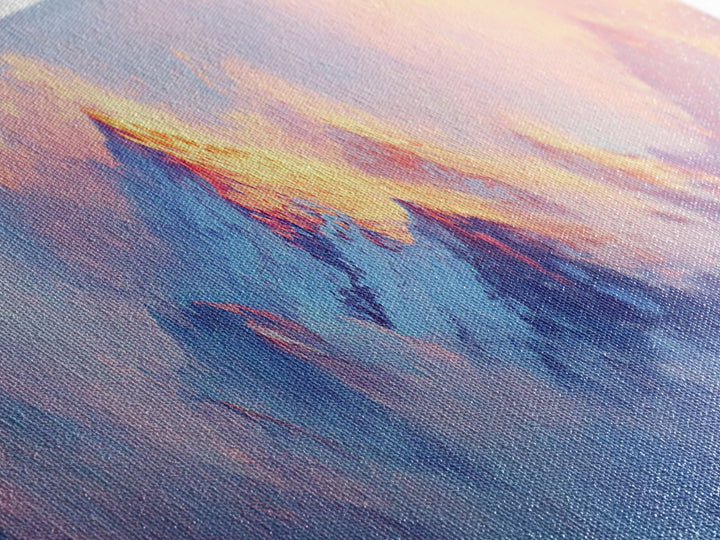 Dreamy Sunset Mountains Canvas Print Ethereal Landscape Art Pastel Sky Snowy Peaks Wall Decor Serene Bedroom Painting