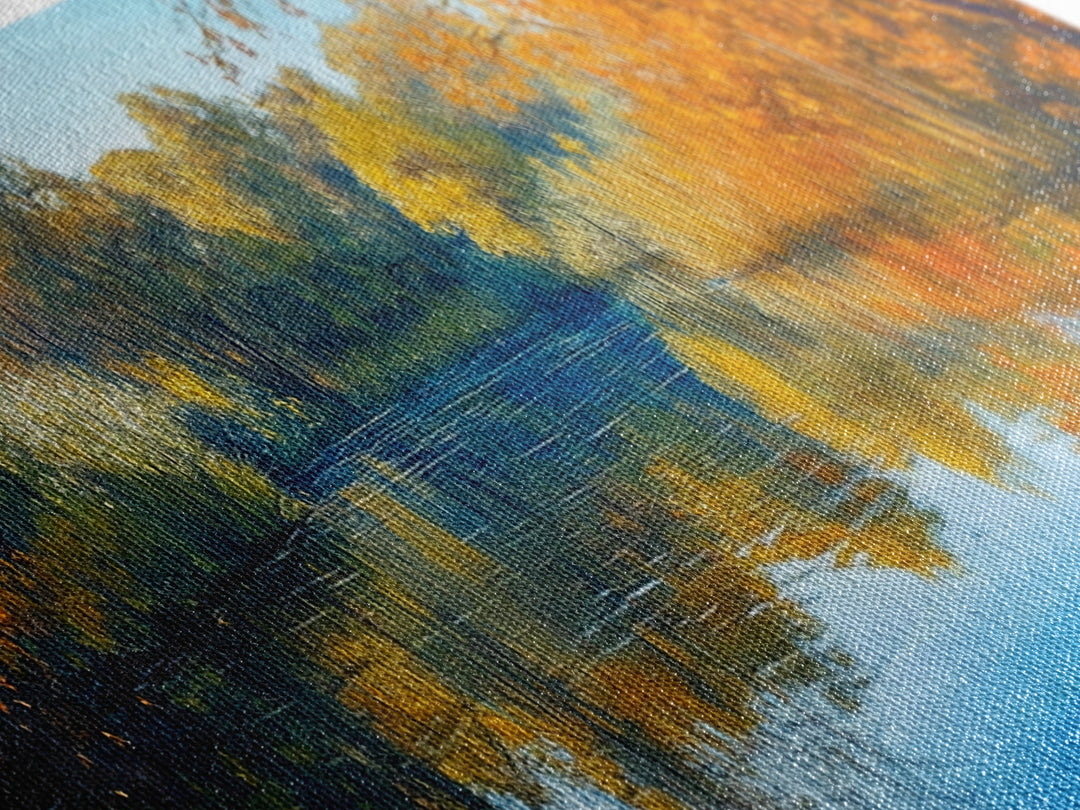 Autumn Lake, Fall Landscape Painting, Nature Wall Art, Seasonal Home Decor, Canvas Print, Rustic Cabin Artwork, Living Room Art