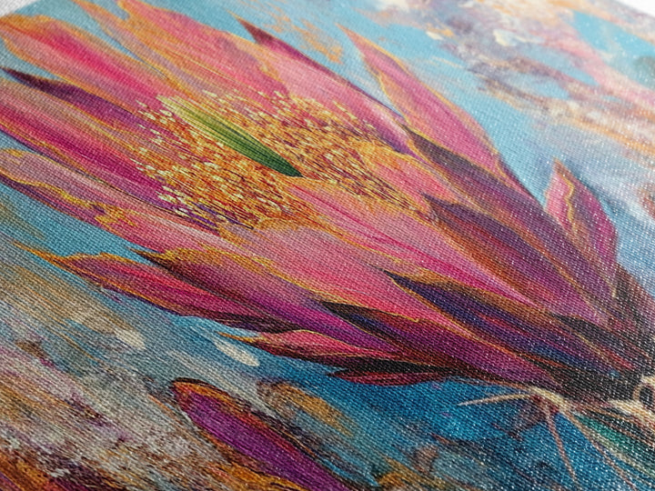 Blooming Cactus Art Framed Canvas Print Boho Floral Wall Art Desert Home Decor Vibrant Succulent Painting Southwestern Gift