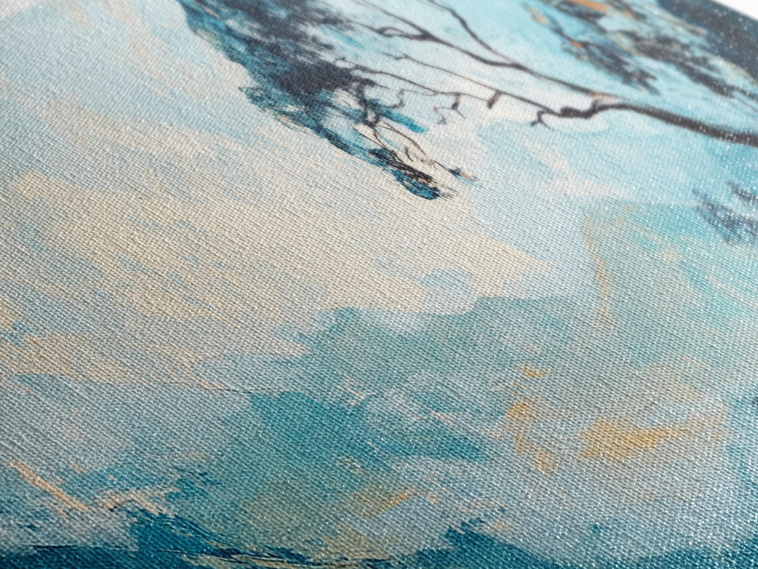 Blue Mountains, Windswept Tree, Minimalist Wall Art, Canvas Print, Modern Landscape, Bedroom Decor, Serene Nature Painting, Abstract Art