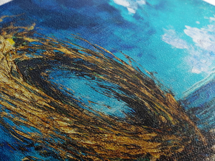 Ocean Swirl, Golden Waves, Abstract Beach Art, Framed Canvas Print, Modern Coastal Decor, Statement Wall Art, Ocean Vortex, Vibrant Blue