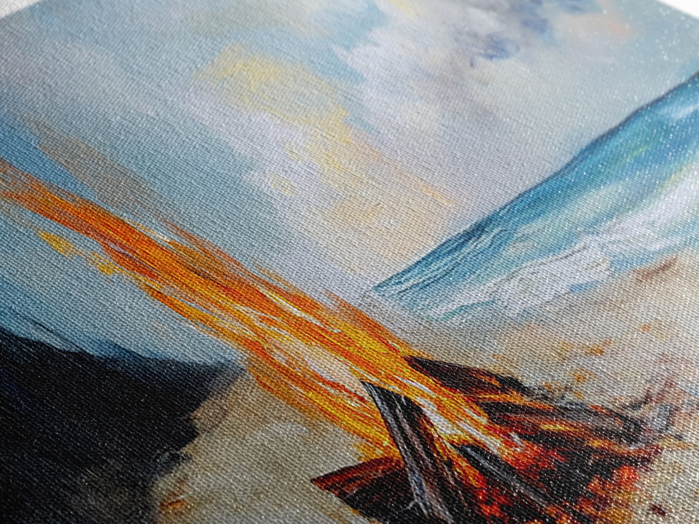 Beach Bonfire Glow Framed Canvas Print Coastal Sunset Wall Art Ocean Retreat Decor Vibrant Campfire Painting Summer Gift