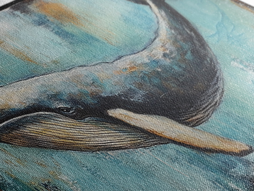 Blue Whale, Ocean Art, Canvas Print, Coastal Home Decor, Nautical Wall Art, Marine Life Painting, Beach House Wall Art, Rustic Artwork