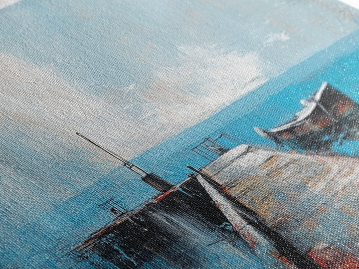 Ocean Pier, Blue Coastal Art, Nautical Wall Decor, Beach House Art, Living Room Wall Art, Seascape Painting, Canvas Print
